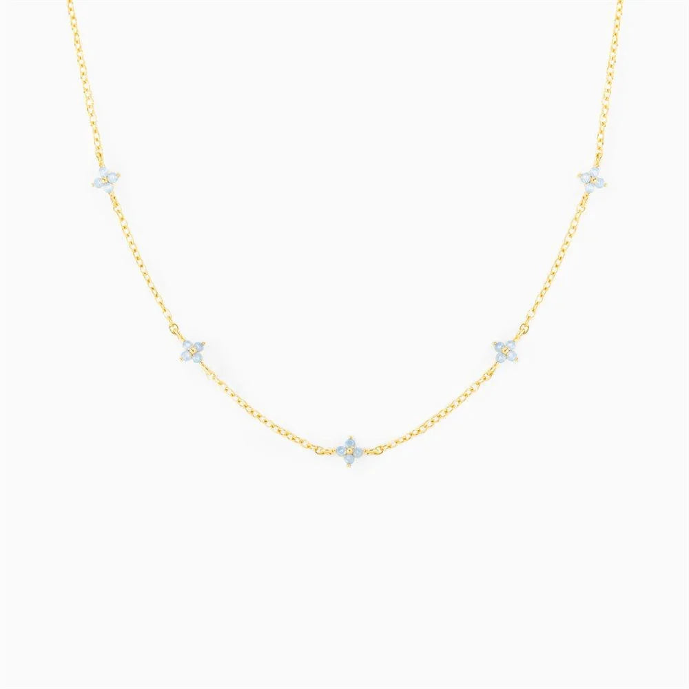Blue Flower Pendant Necklace, 18K Gold Plated
