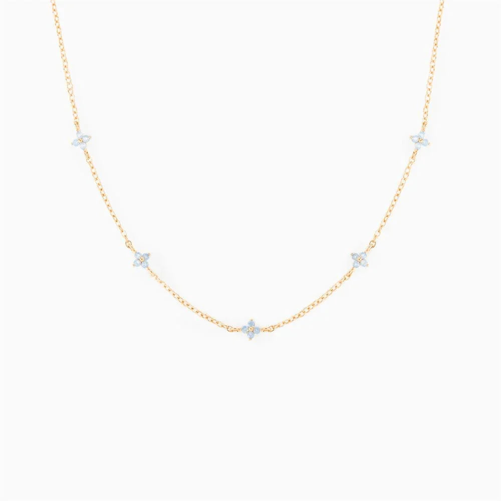 Blue Flower Pendant Necklace, 18K Gold Plated
