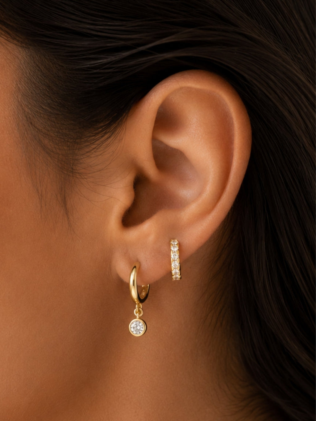 Gold Huggie Hoop Earring Set