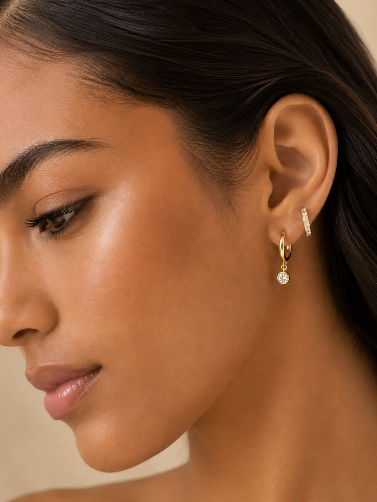 Gold Huggie Hoop Earring Set