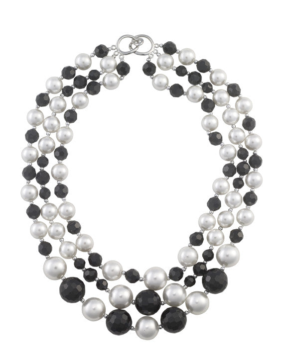 Black Crystal & White Pearl Necklace