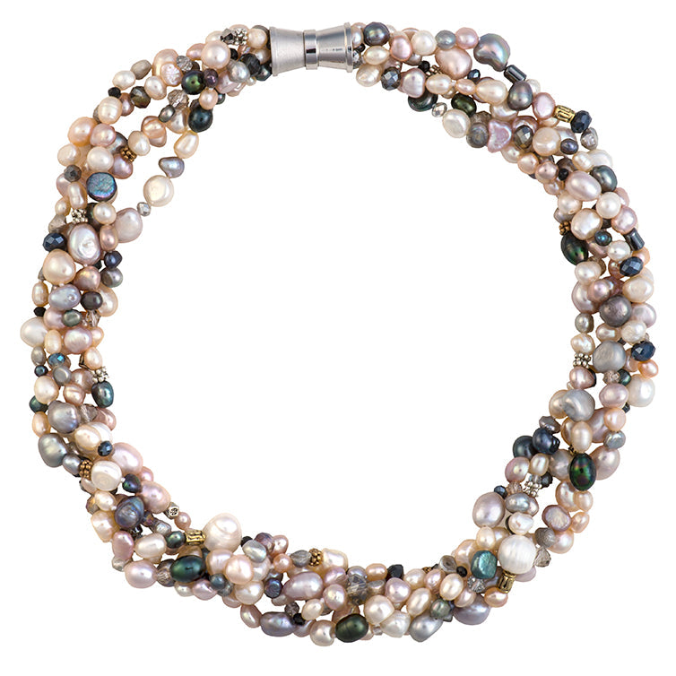 Crystal & Tibetan Bead Pearl Necklace