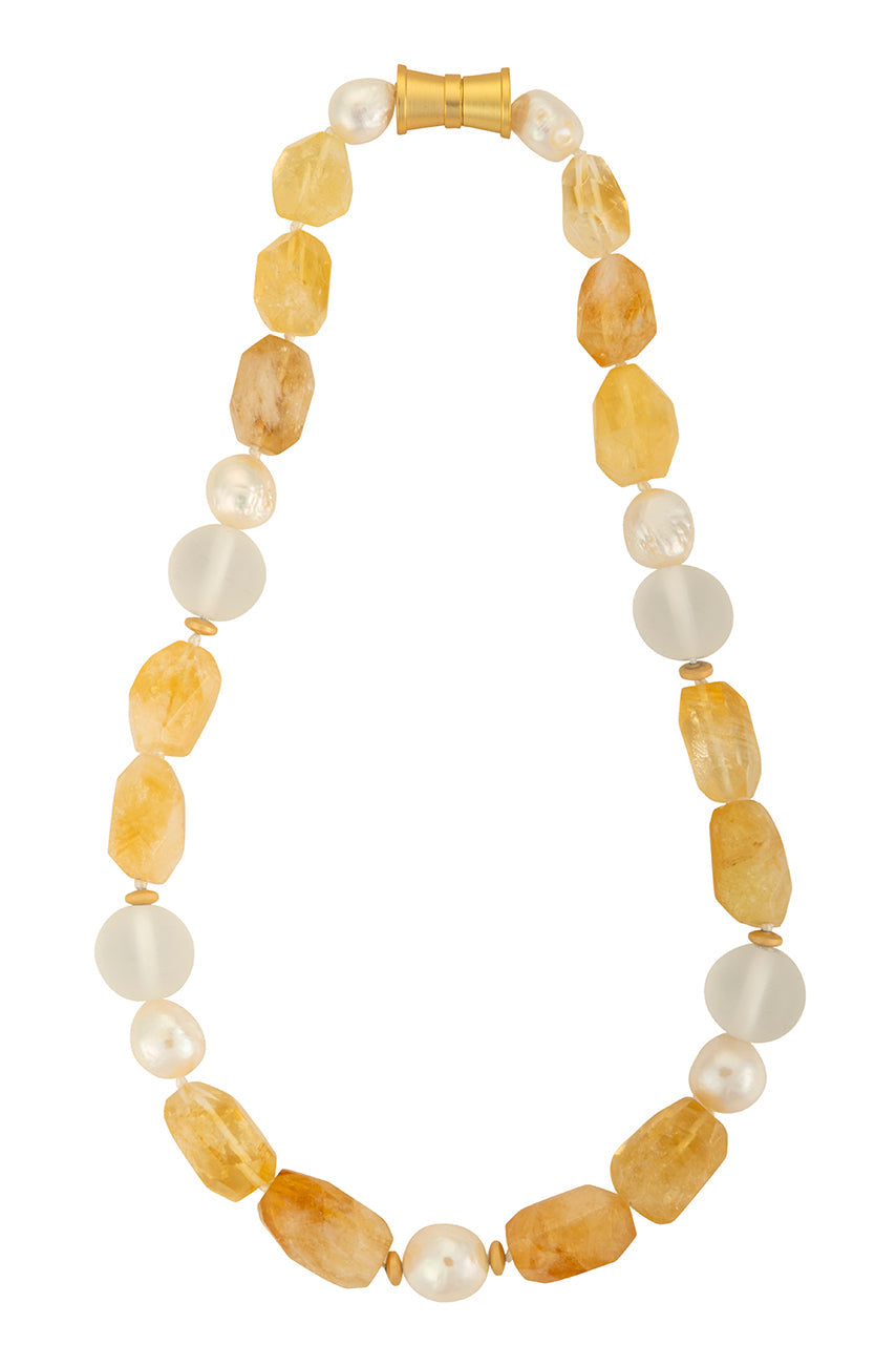 Citrine, Frosted Glass & Edison Pearl Necklace