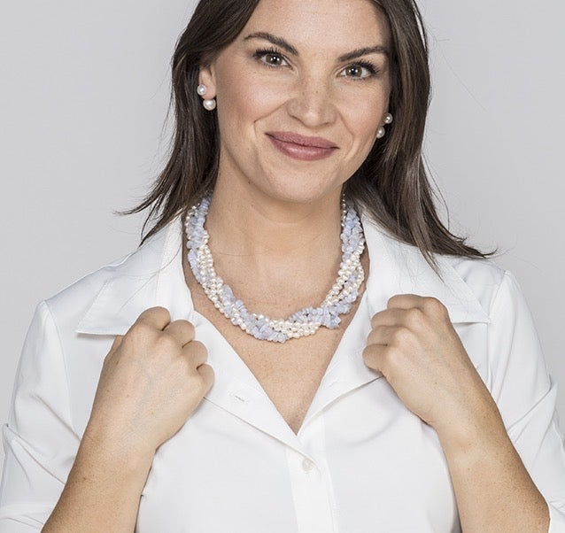 5-Strand Blue Agate & Freshwater Pearl Necklace