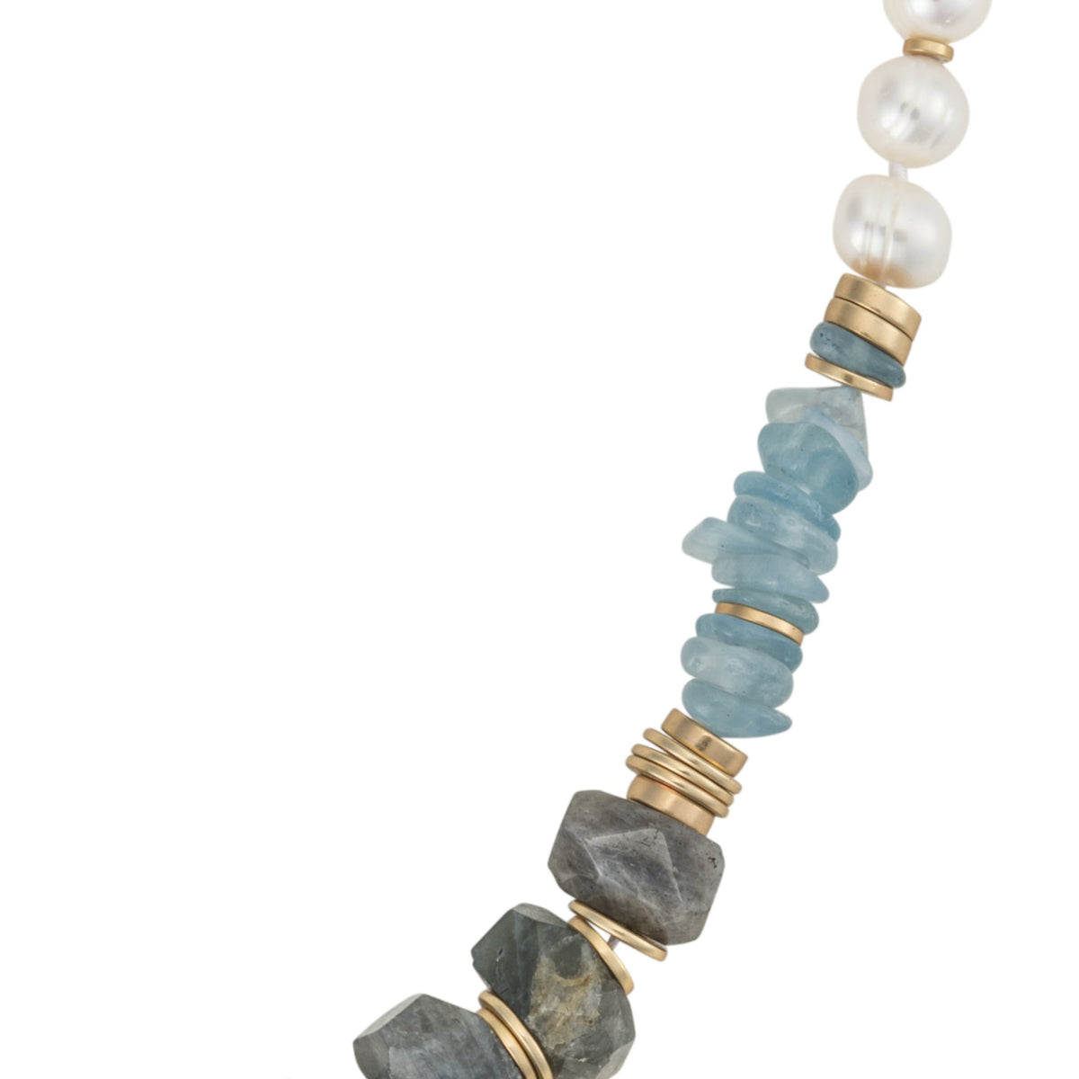 Freshwater Pearl, Aquamarine & Labradorite Necklace