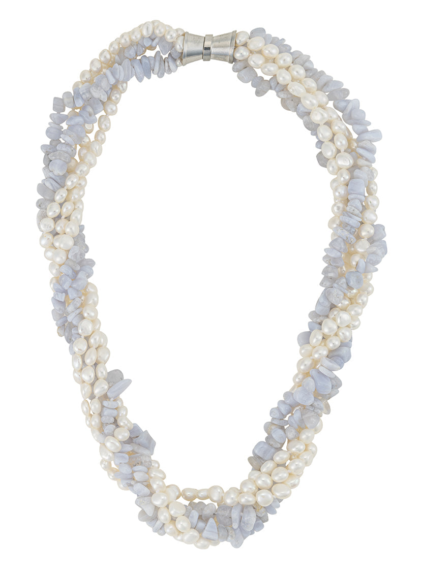 5-Strand Blue Agate & Freshwater Pearl Necklace
