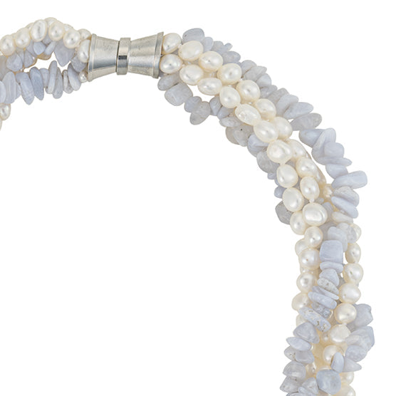5-Strand Blue Agate & Freshwater Pearl Necklace