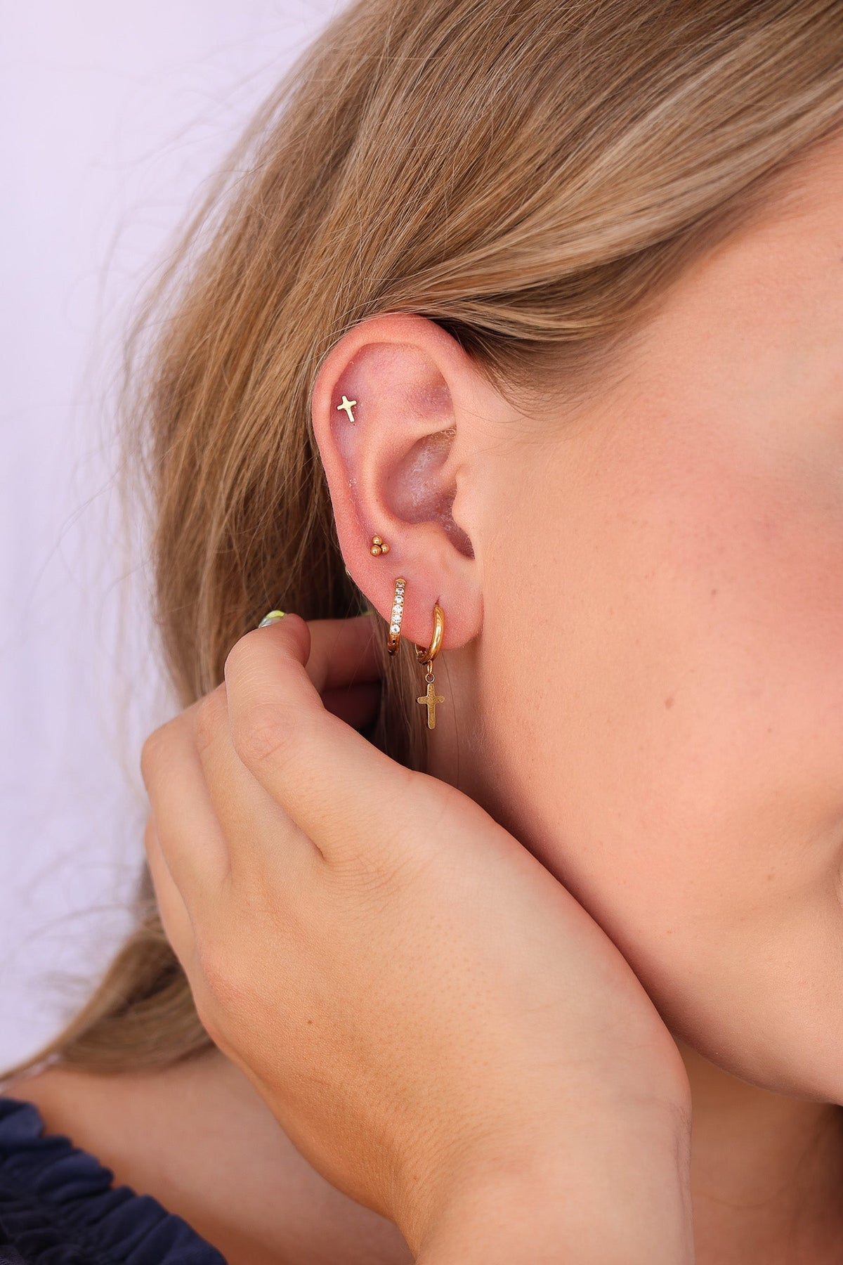 Cross Flat Back Stud Earring