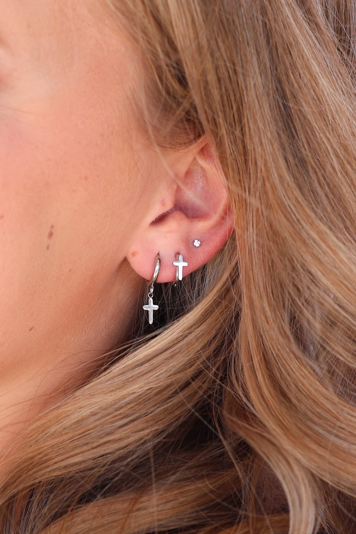 Dainty Cross Hoop Earrings