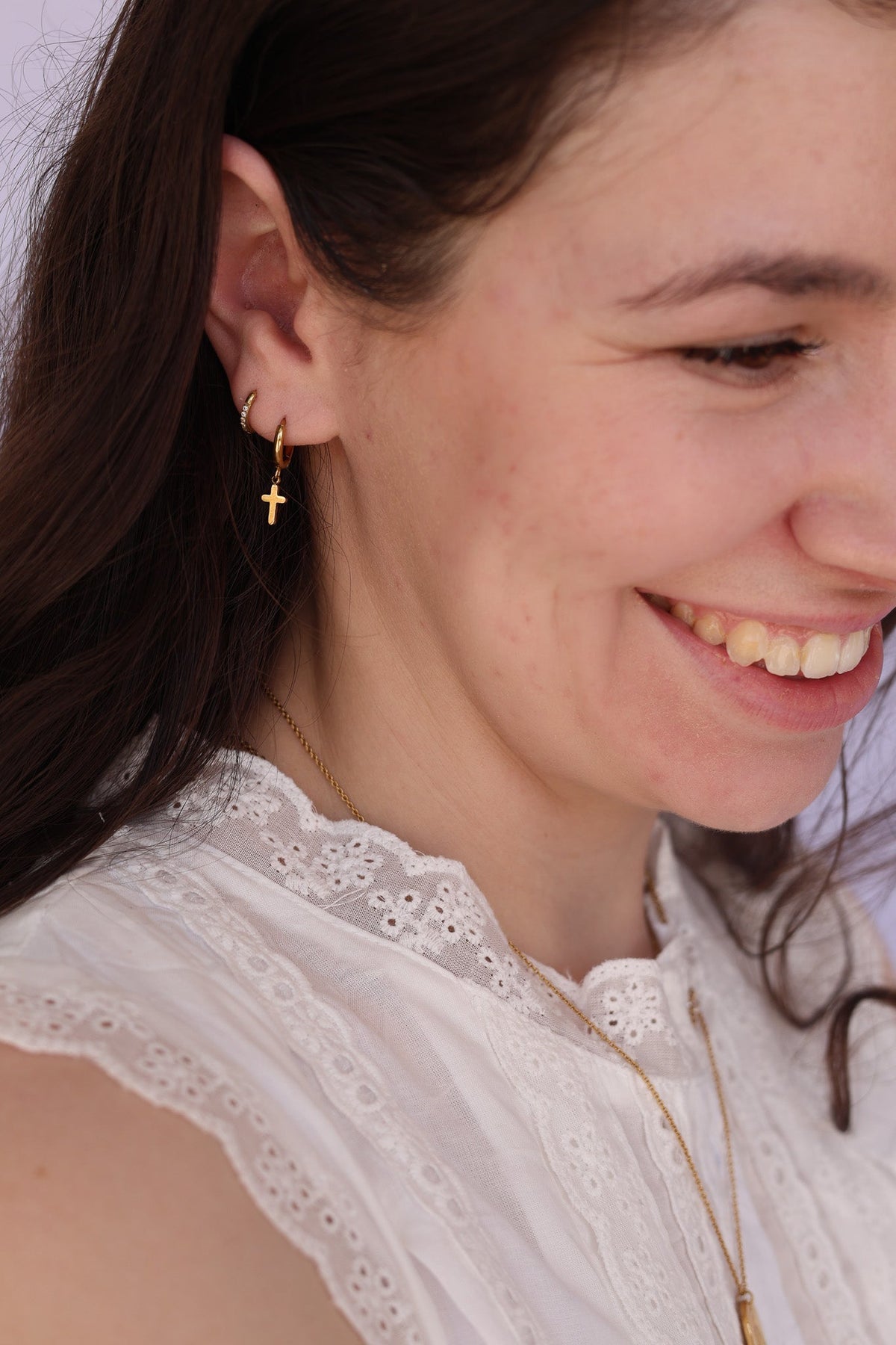 Dainty Cross Hoop Earrings