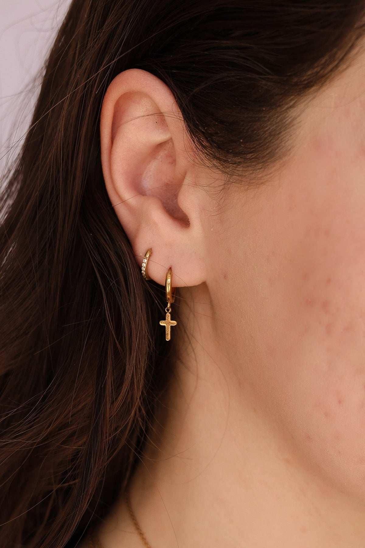 Dainty Cross Hoop Earrings