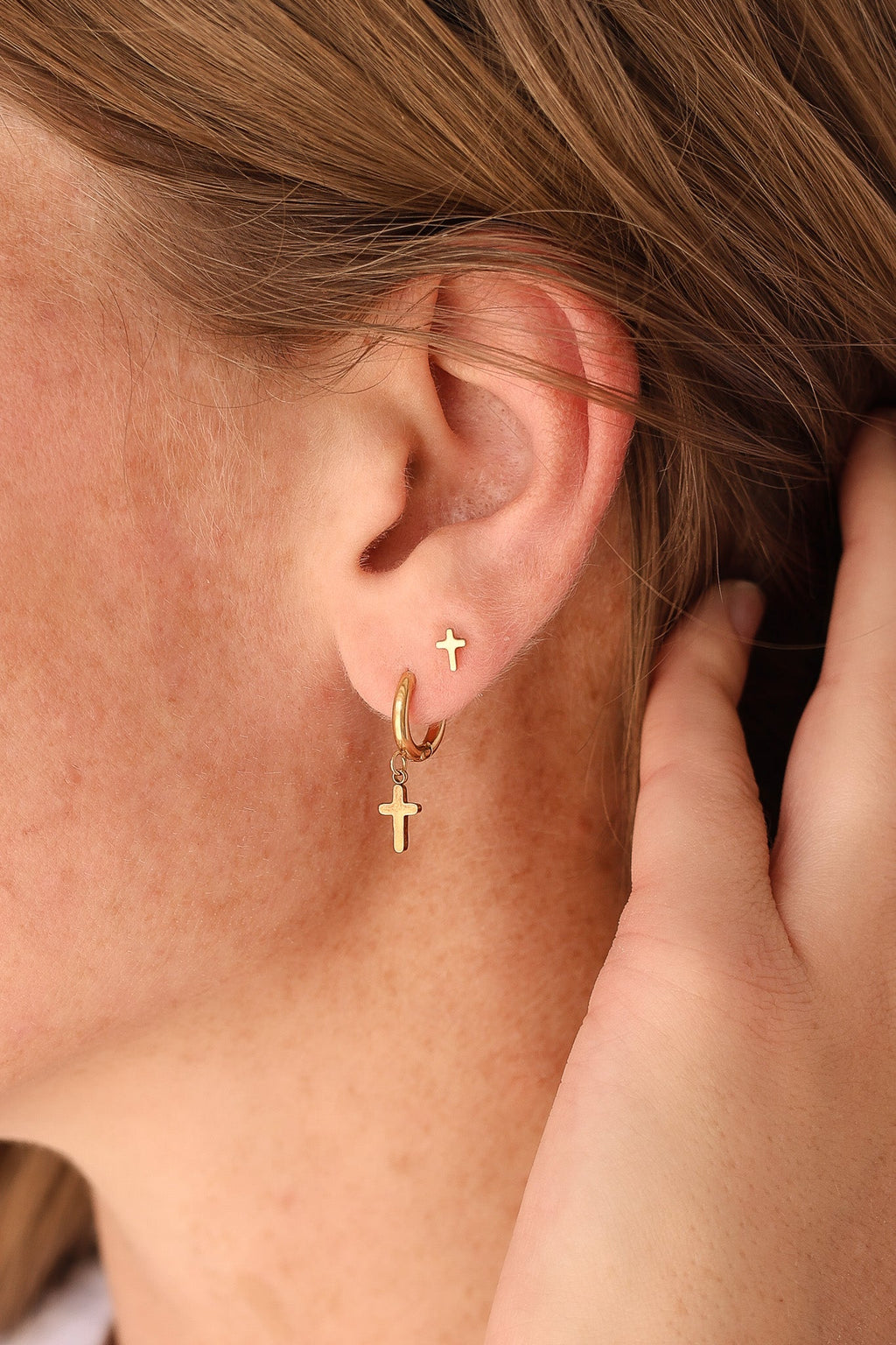 Cross Flat Back Stud Earring