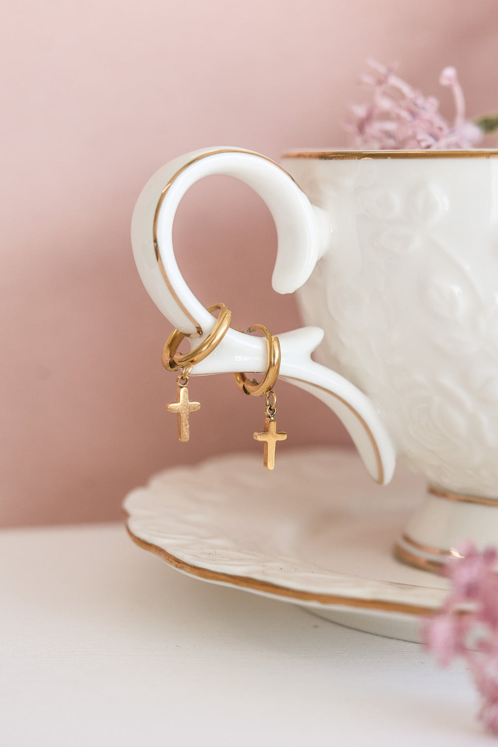 Dainty Cross Hoop Earrings