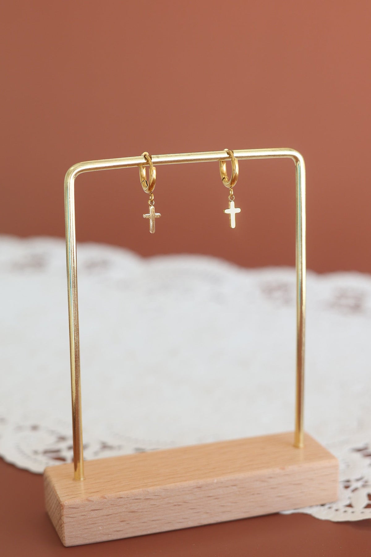 Dainty Cross Hoop Earrings