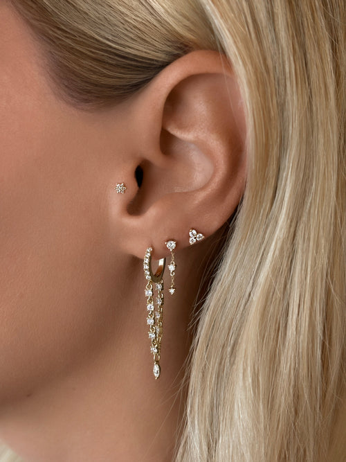 14K Gold Diamond Dangle Chain Studs