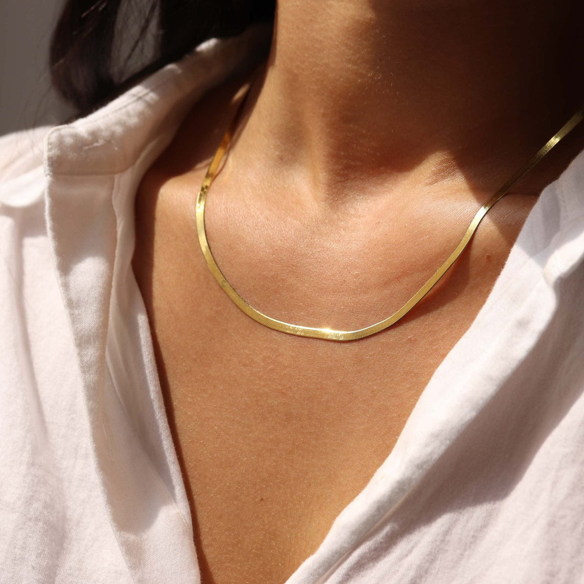 Herringbone Choker Necklace, 14K Gold Plated