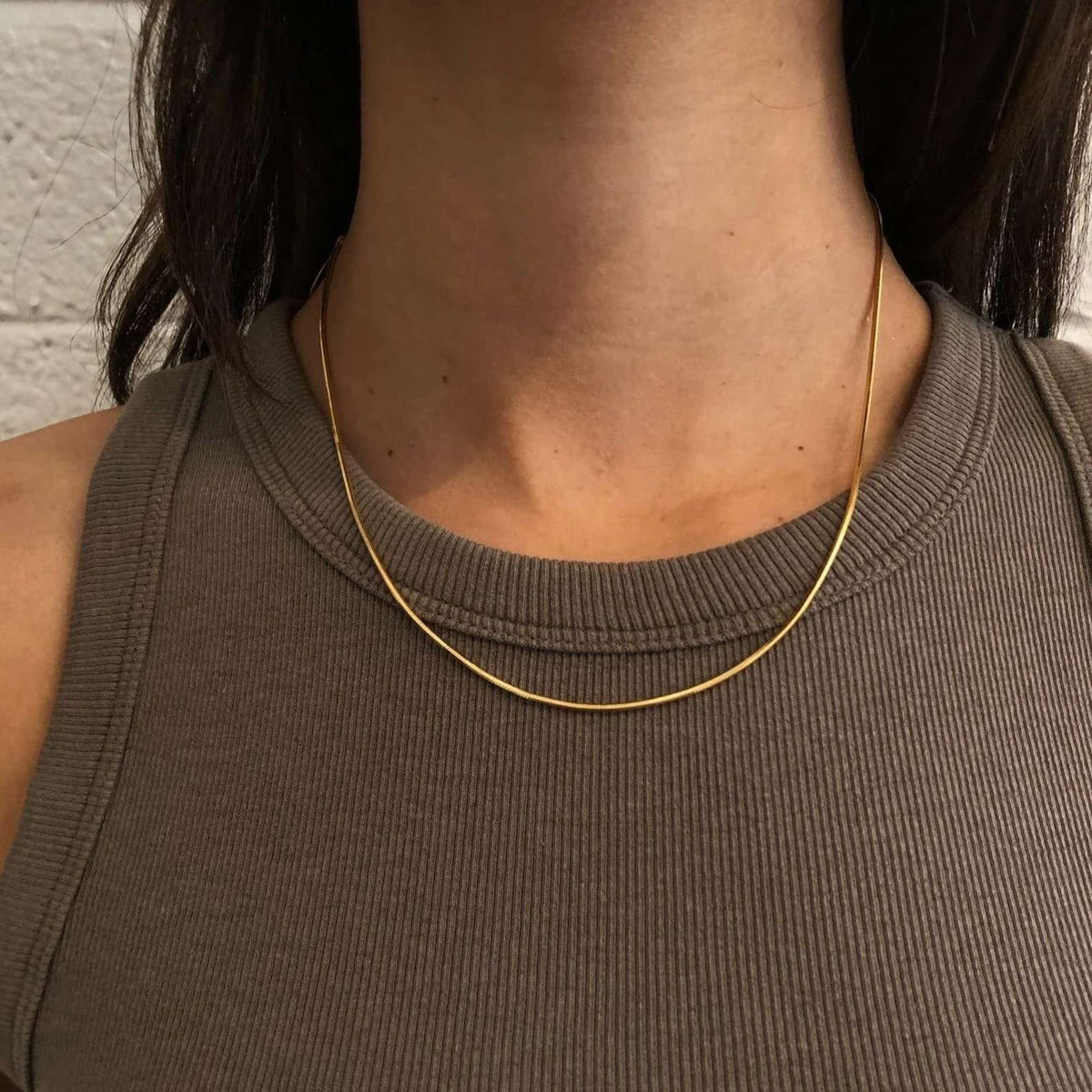 Herringbone Choker Necklace, 14K Gold Plated