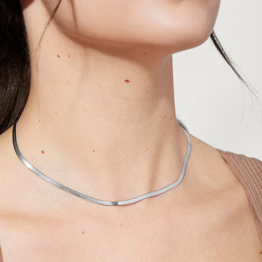 Herringbone Choker Necklace, 14K Gold Plated