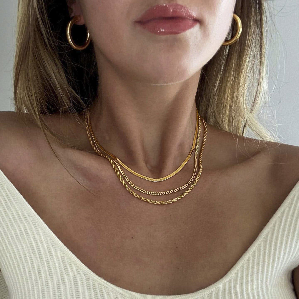 Herringbone Choker Necklace, 14K Gold Plated