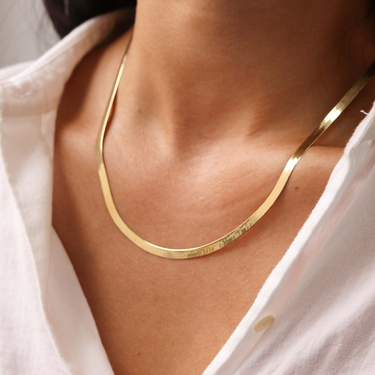 Herringbone Choker Necklace, 14K Gold Plated