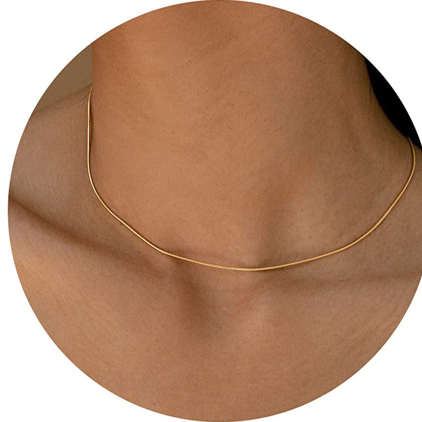 Herringbone Choker Necklace, 14K Gold Plated