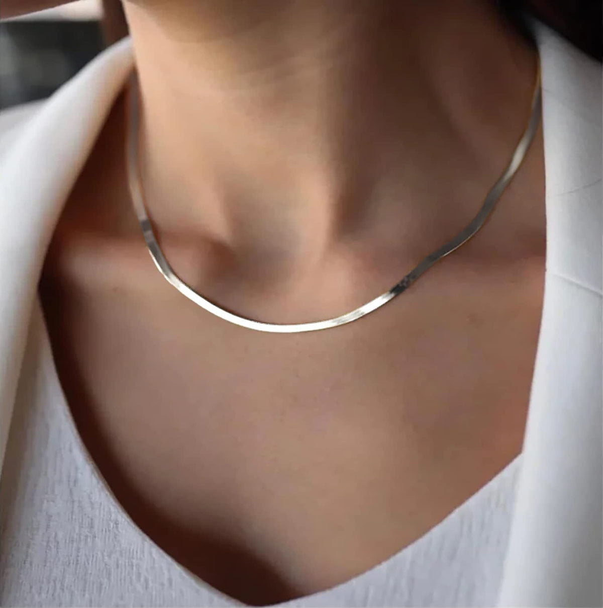 Herringbone Choker Necklace, 14K Gold Plated