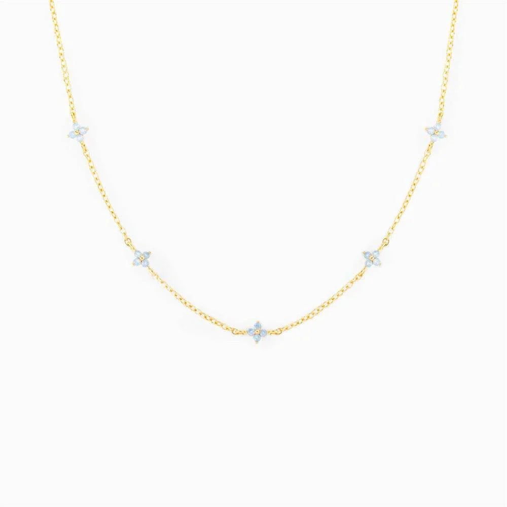 Blue Flower Pendant Necklace, 18K Gold Plated