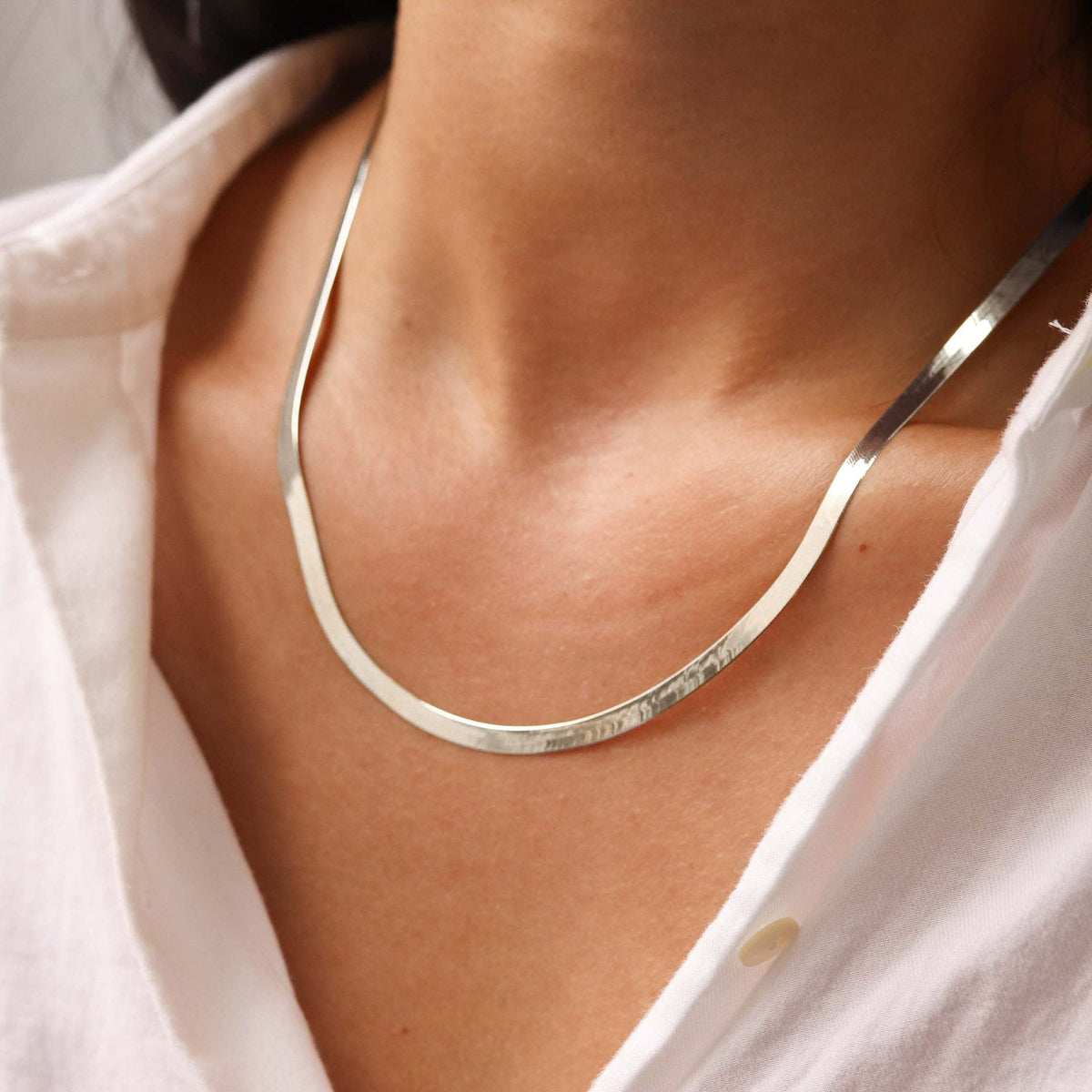 Herringbone Choker Necklace, 14K Gold Plated