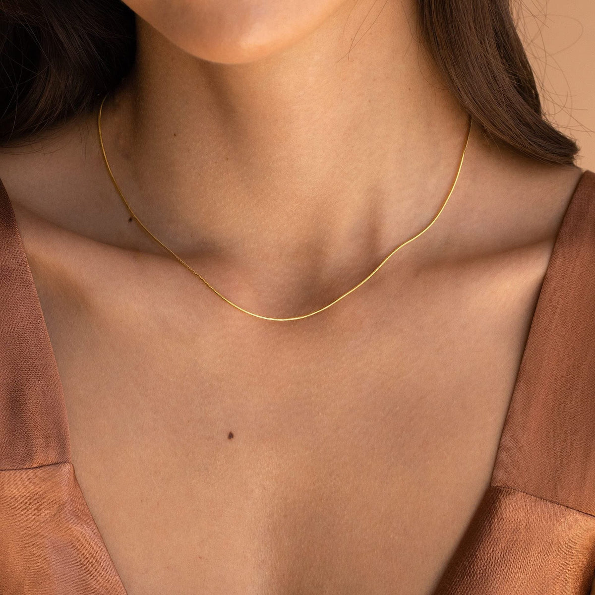 Herringbone Choker Necklace, 14K Gold Plated