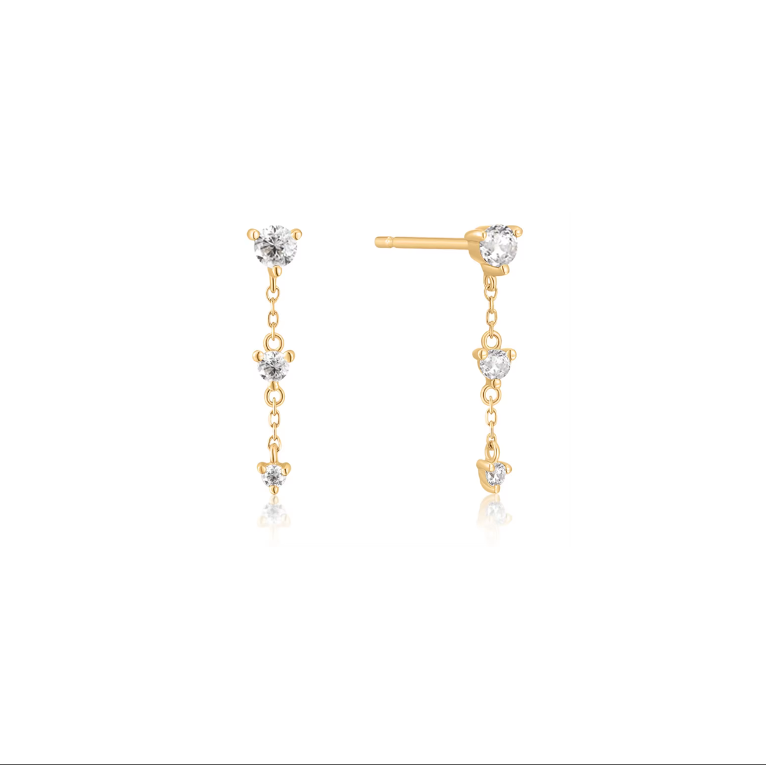 14K Gold Diamond Dangle Chain Studs