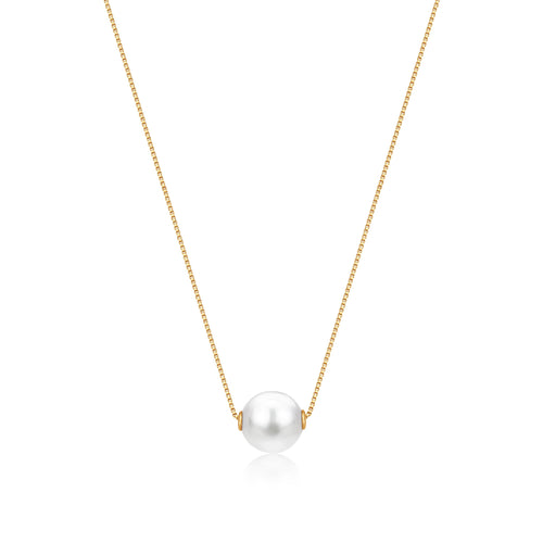 14K Solid Gold Floating Pearl Pendant