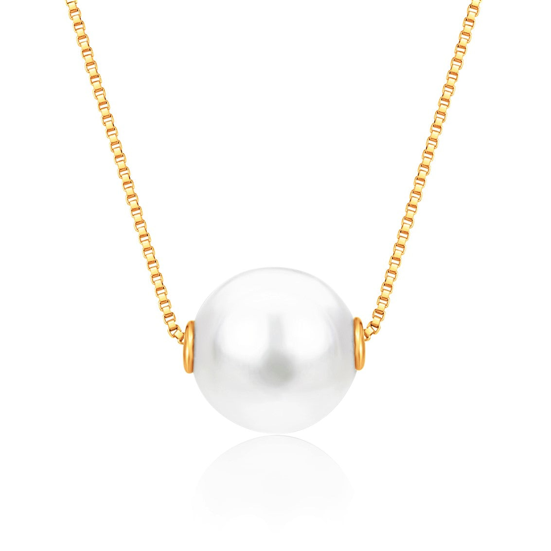14K Solid Gold Floating Pearl Pendant