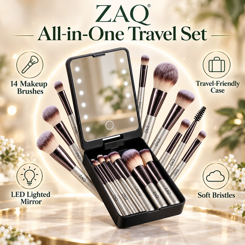 14-Piece Mini Brush Set with LED Mirror