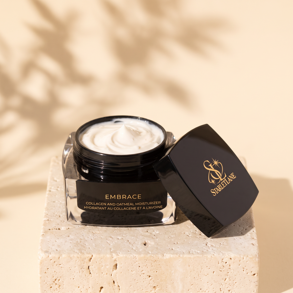 Embrace Collagen and Oatmeal Moisturizer on travertine