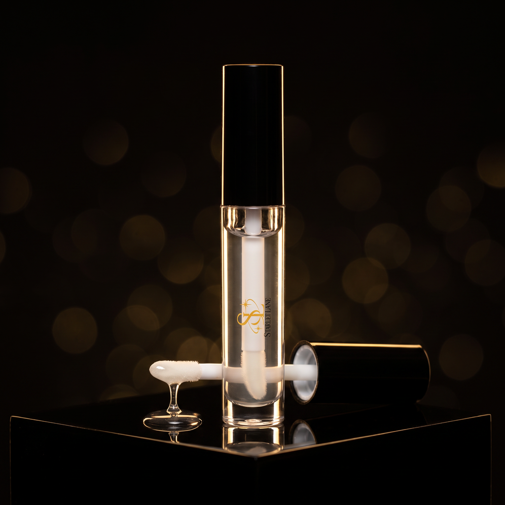 Starlet Lane Lip Gloss on a black pedestal