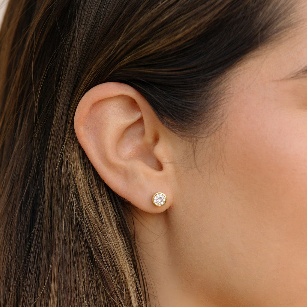 Gold-Filled CZ Bezel Stud Earrings