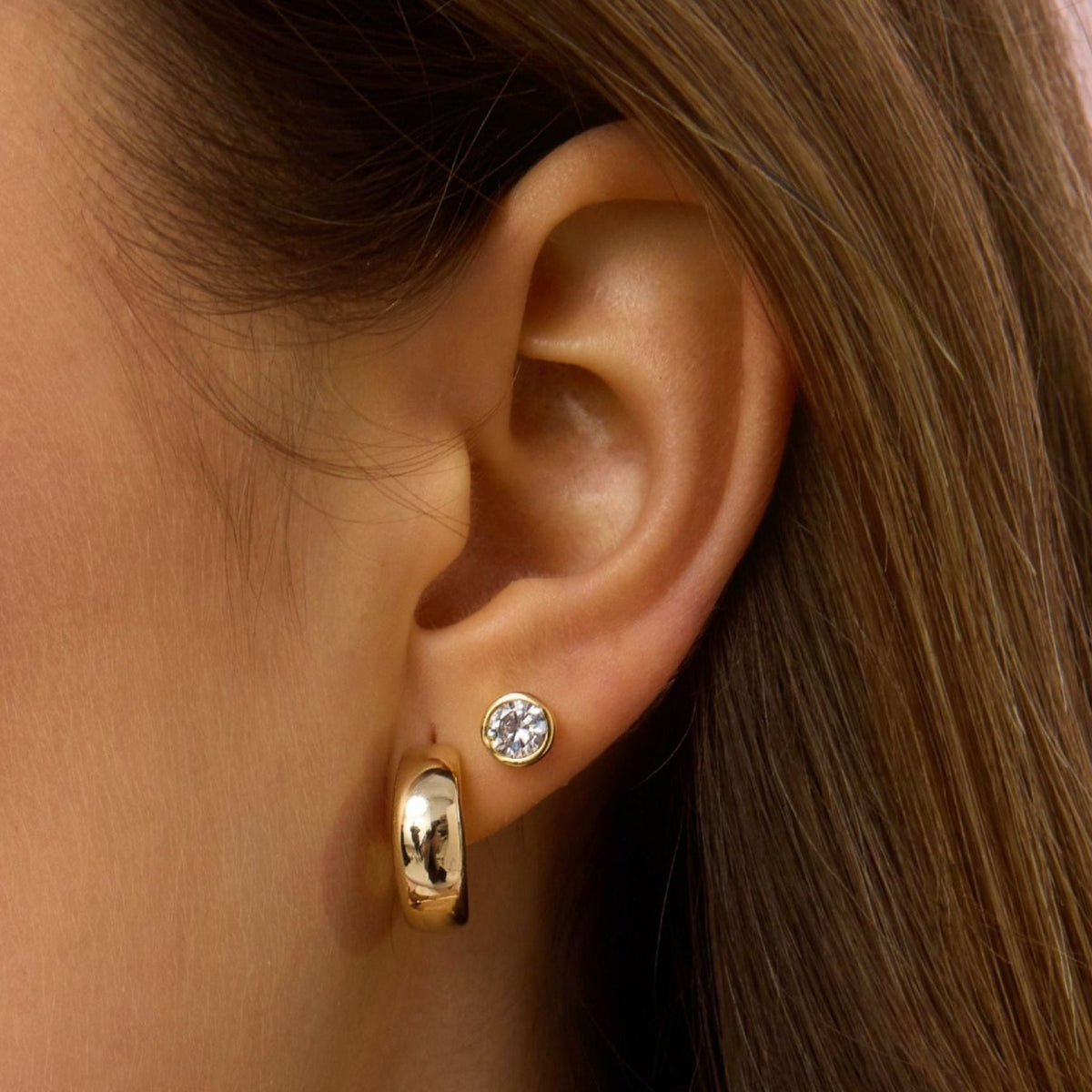 Gold-Filled CZ Bezel Stud Earrings