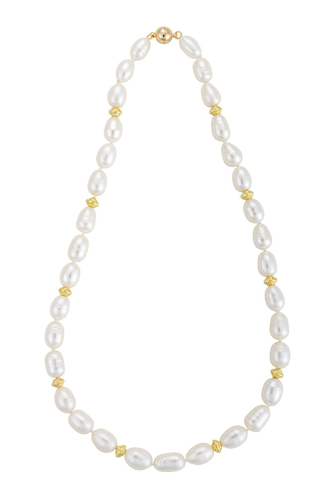 Single Strand Baroque Pearl Necklace with Gold Beads