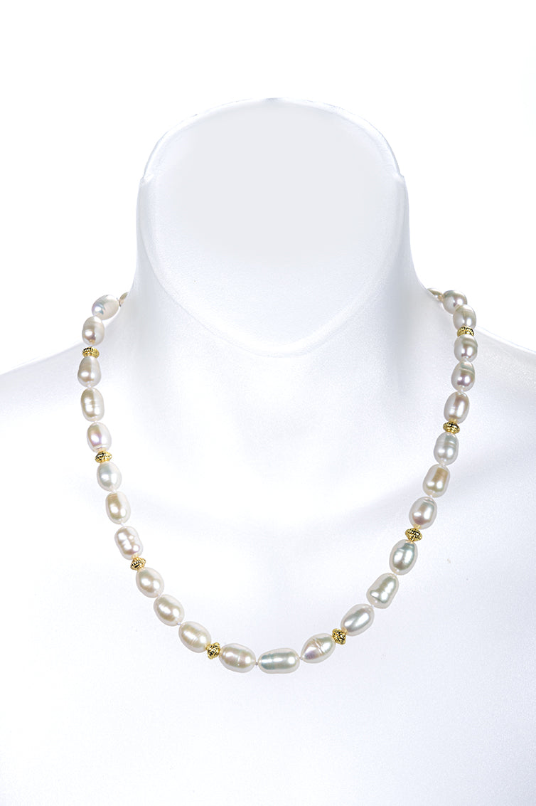 Single Strand Baroque Pearl Necklace with Gold Beads