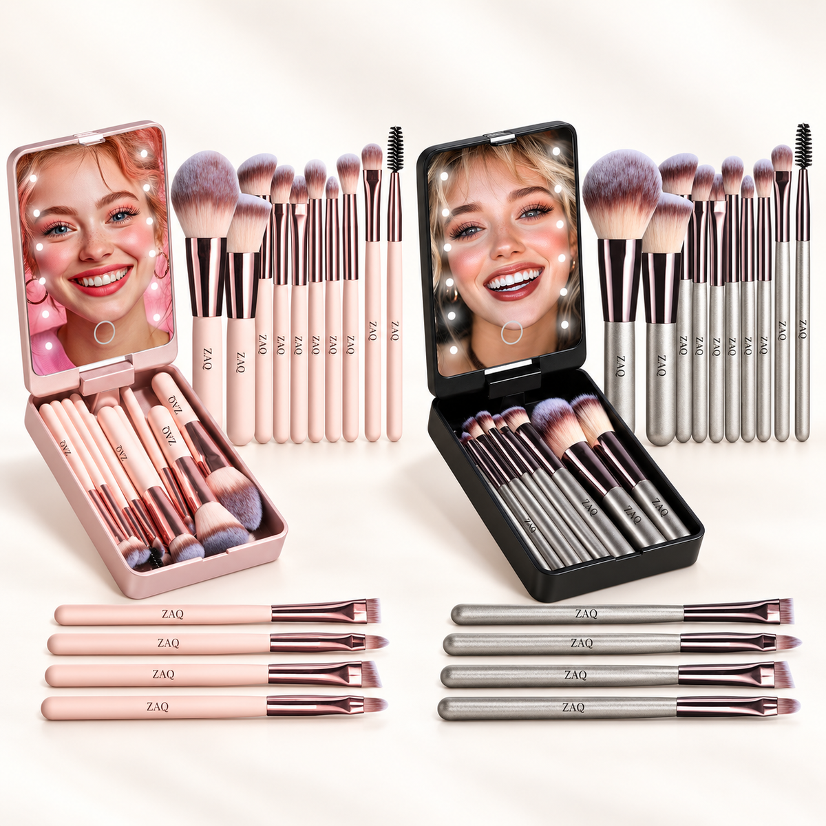 14-Piece Mini Brush Set with LED Mirror