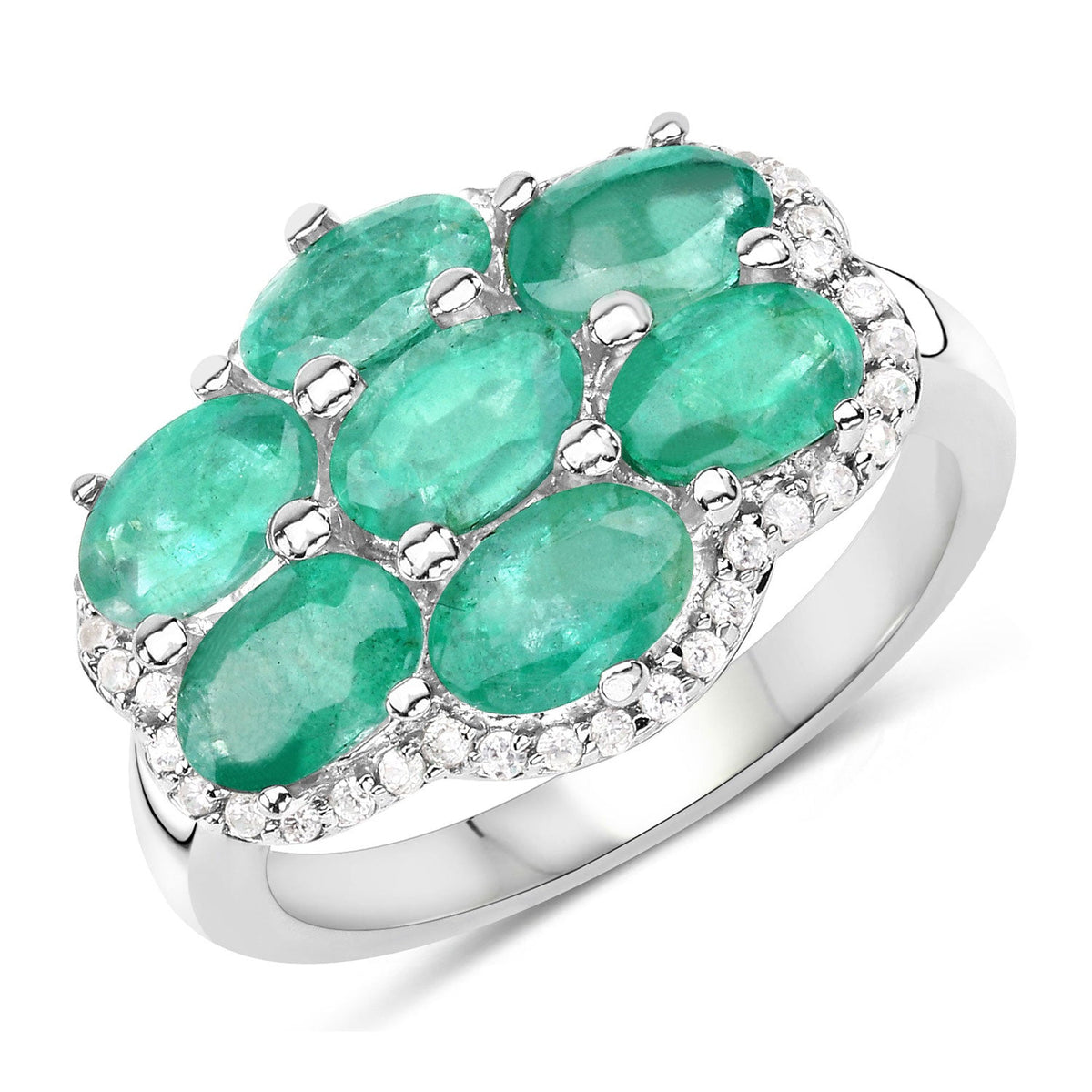 Zambian Emerald & White Zircon Ring, Sterling Silver