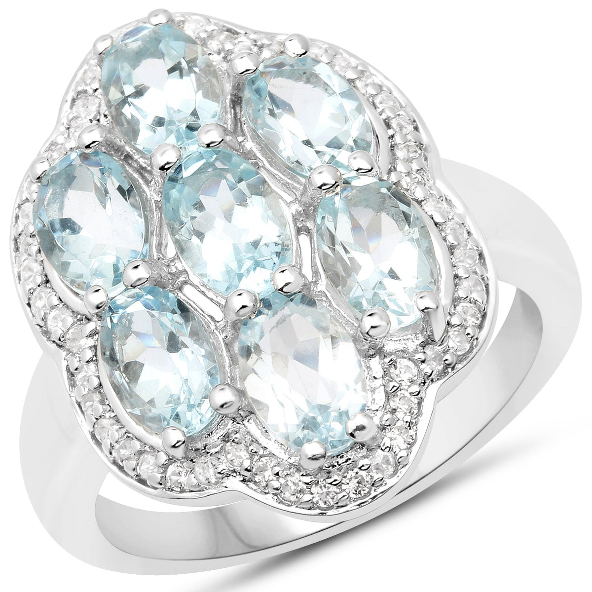 Aquamarine & White Zircon Ring, Sterling Silver