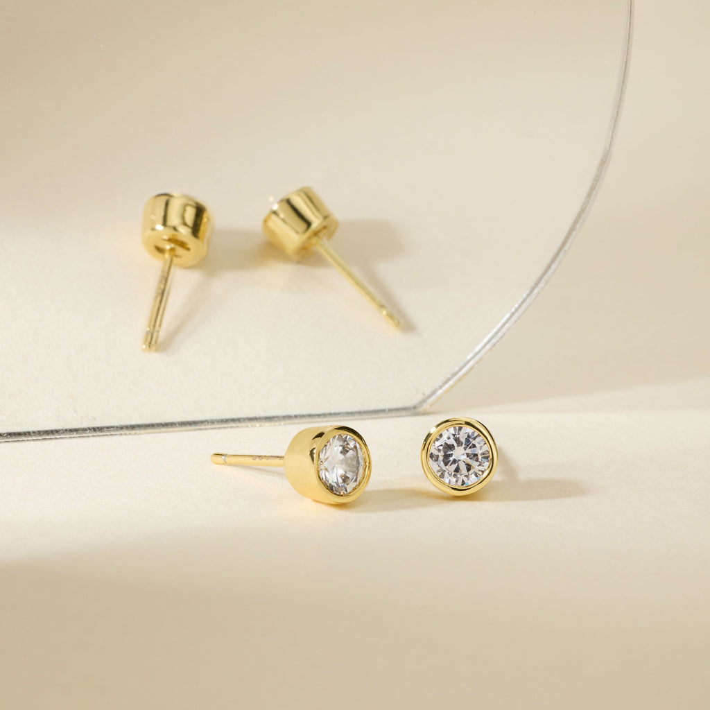 Gold-Filled CZ Bezel Stud Earrings